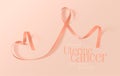 Uterine Cancer Awareness Calligraphy Poster Design. Realistic Peach Ribbon. September is Cancer Awareness Month. Vector