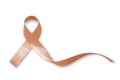 Uterine and Gynecologic Cancer Awareness peach color ribbon isolated on white background with clipping path