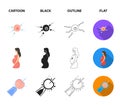 Uterus, apparatus of ultrasound, fertilization. Pregnancy set collection icons in cartoon,black,outline,flat style