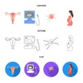 Uterus, apparatus of ultrasound, fertilization. Pregnancy set collection icons in cartoon,outline,flat style vector