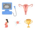 Uterus, apparatus of ultrasound, fertilization. Pregnancy set collection icons in cartoon style vector symbol stock