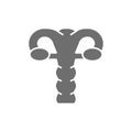 Uterus, cervix, ovaries, vagina, human organ grey icon.