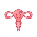 Uterus. Cute sad cartoon character in kawaii style. Disease, infertility. Women Health. Female reproductive system