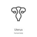 uterus icon vector from human body collection. Thin line uterus outline icon vector illustration. Linear symbol for use on web and