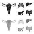 Uterus, lungs, liver, pancreas. Organs set collection icons in black,monochrom style vector symbol stock illustration