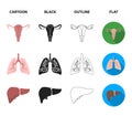 Uterus, lungs, liver, pancreas. Organs set collection icons in cartoon,black,outline,flat style vector symbol stock