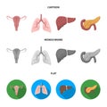 Uterus, lungs, liver, pancreas. Organs set collection icons in cartoon,flat,monochrome style vector symbol stock