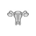 Uterus and ovaries icon, black monochrome style