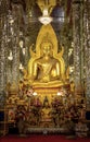 Uthai Thani. Thailand - June 19, 2019 Golden Buddha statue at Cathedral glass.Wat Tha-sung The best of Buddha in Uthai Thani