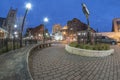 Utica, New York - Nov 11, 2019: Fisheye View of the Historic Area Buildings in Lower Genesee Street in downtown Utica, New York Royalty Free Stock Photo