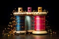 Utilitarian Pincushion spools thread on wooden table. Generate ai Royalty Free Stock Photo