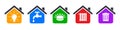 Utilities icons in flat style in house form: water, gas, lighting, heating, waste. Set utility payments signs - vector Royalty Free Stock Photo
