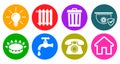 Utilities icons in flat style: water, gas, lighting, heating, phone, waste, security  Ã¢â¬â vector Royalty Free Stock Photo