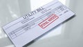 Utility bill final notice, seal stamped on document, payment for month services