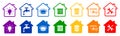 Utility bills icons in flat style in house form: water, gas, lighting, heating, waste, security, repair. Set utility payments Royalty Free Stock Photo