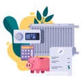 Utility bills and saving resources concept. Vector flat illustration. Heating invoice payment