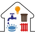 Utility icons: water, gas, lighting, heating, waste. flat style. Icons of communications in the house. Flat style. Vector Royalty Free Stock Photo