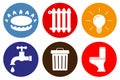Utility icons: water, gas, lighting, heating, waste. flat style. Icons of communications in the house. Flat style. Vector Royalty Free Stock Photo