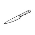 Utility knife with wooden handle. Butcher and kitchen utensil. Chef\'s tool. Hand drawn sketch style drawing. Royalty Free Stock Photo