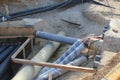 Utility pipes being laid for a new building