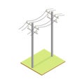 Utility Pole Supporting Overhead Electric Power Lines Isometric Vector Illustration Royalty Free Stock Photo