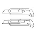 Utility stationery knife with a retractable replaceable blade, illustration. Vector continuous line drawing, isolated on white Royalty Free Stock Photo