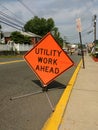 Utility Work Ahead Sign, Proceed With Caution Royalty Free Stock Photo