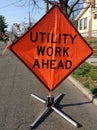 Utility Work Ahead with Worker and Equipment Royalty Free Stock Photo