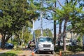 Utility Workers Repairing Utility Lines Damaged by Hurricane Zeta