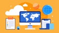 Utilizing cloud storage to securely store and access historical documents from anywhere in the world.. Vector