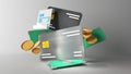 Utilizing credit cards to make purchases of products and services Different bill payments are easy, quick, and safe.,3d rendering