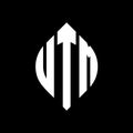 UTM circle letter logo design with circle and ellipse shape. UTM ellipse letters with typographic style. The three initials form a Royalty Free Stock Photo