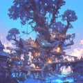 Utopian Treehouse Haven - Amidst the Sky Royalty Free Stock Photo