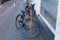 Utrecht, Utrecht/the Netherlands - April 23 2019: Dutch traditional bike from Swap Fiets with iconic blue front tire