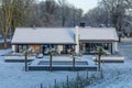 Detail of Private solar panels with snow on a detached bungalow family house Royalty Free Stock Photo