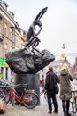 Utrecht, Netherlands - January 07, 2020. Statue of thinking rabbit `Thinker on a rock` by Barry Flanagan Royalty Free Stock Photo