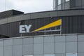 EY (Ernst Young) sign logo. Ernst and Young is an internationally operating service company