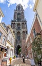 Utrecht, Netherlands - June 2019: Dom tower on market square Royalty Free Stock Photo