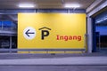 Big yellow IKEA entrance indoor parking sign