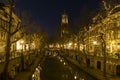 Utrecht at Night Oude Gracht and Church (Dom) Royalty Free Stock Photo