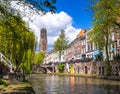 Utrecht Oudegracht canal with Domtoren