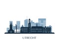 Utrecht skyline, monochrome silhouette. Royalty Free Stock Photo