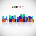 Utrecht skyline silhouette in colorful geometric style.
