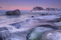 Uttakleiv beach on the Lofoten in Norway in winter