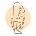 Uttanasana Rabbit Pose color line illustration. Pictogram for web page