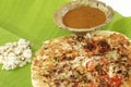 Uttapam, Traditional South Indian Breakfast with sambar and coconut chutney. Royalty Free Stock Photo