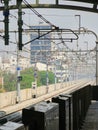 Uttara, Dhaka, Bangladesh - 03.13.2023: Uttara Diyabari Mero Rail station. View of the metro Rail tracks from the platform of