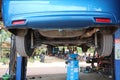 Uttaradit, Thailand, May 4, 2019, system check The bottom of the car Oil change Car care, garage, repairman