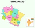 Uttarakhand Map. Showing State boundary and district boundary of Uttarakhand map.