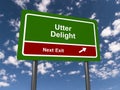 utter delight next exit traffic sign on blue sky Royalty Free Stock Photo